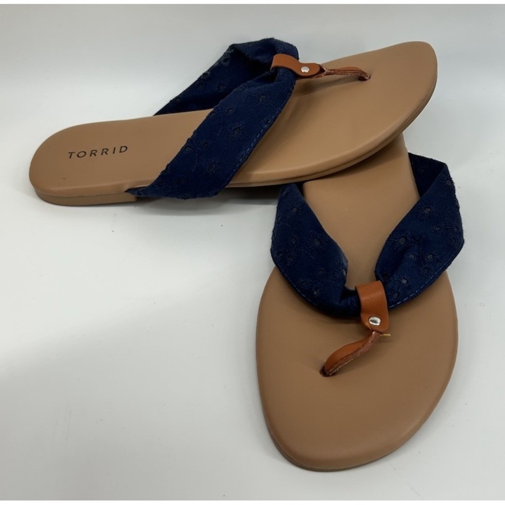 Torrid Flip Flop Blue Eyelet Fabric Strap Slip On Women's Size 10 WW